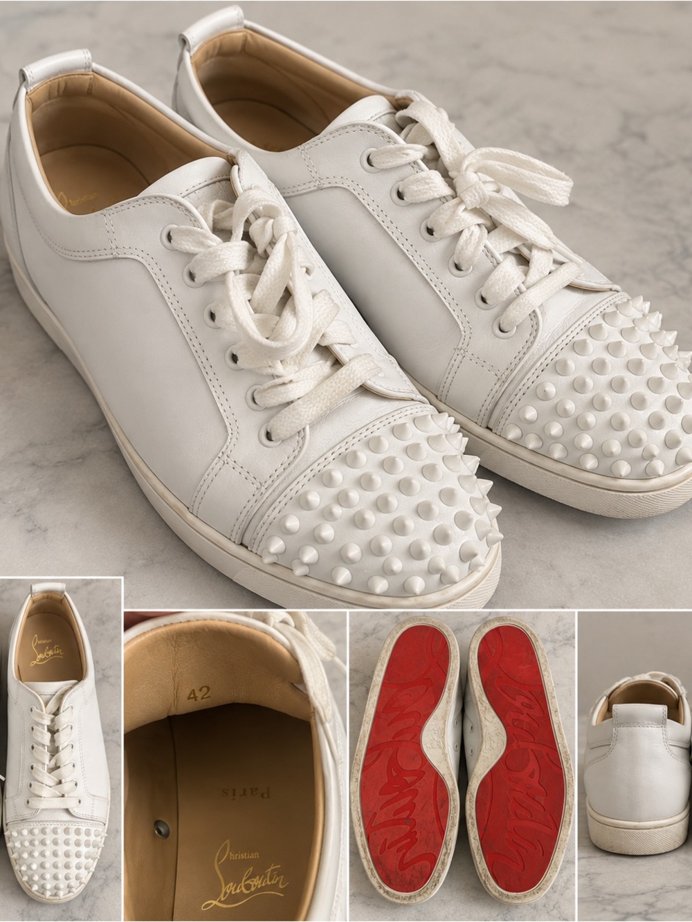 Christian Louboutin White Spike-Toe Low-Top Sneakers